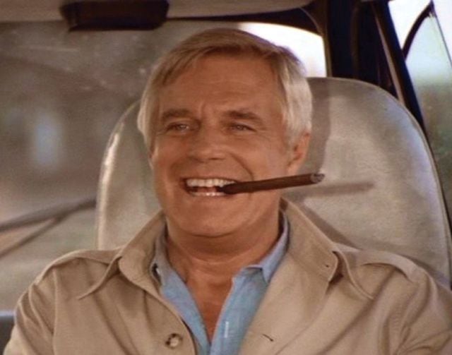 EL actor George Peppard, caracterizado como John Hannibal Smith en &#039;El Equipo A&#039; (1983).