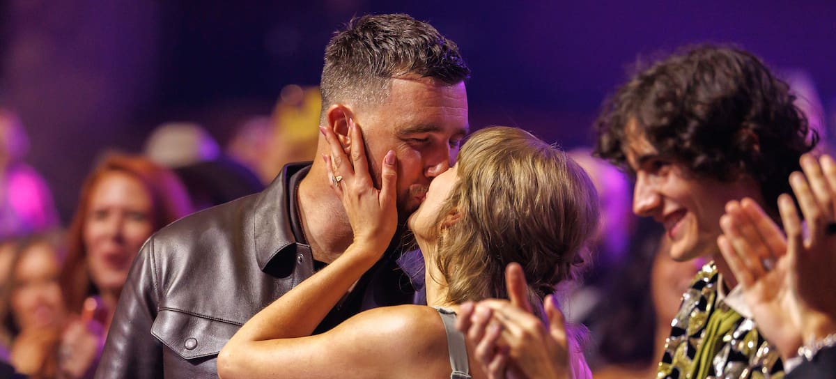 Taylor Swift and Travis Kelce at the 2026 iHeartRadio Music Awards held at Dolby Theatre on March 26, 2026 in Los Angeles, California. (Photo by Christopher Polk/Billboard via Getty Images)