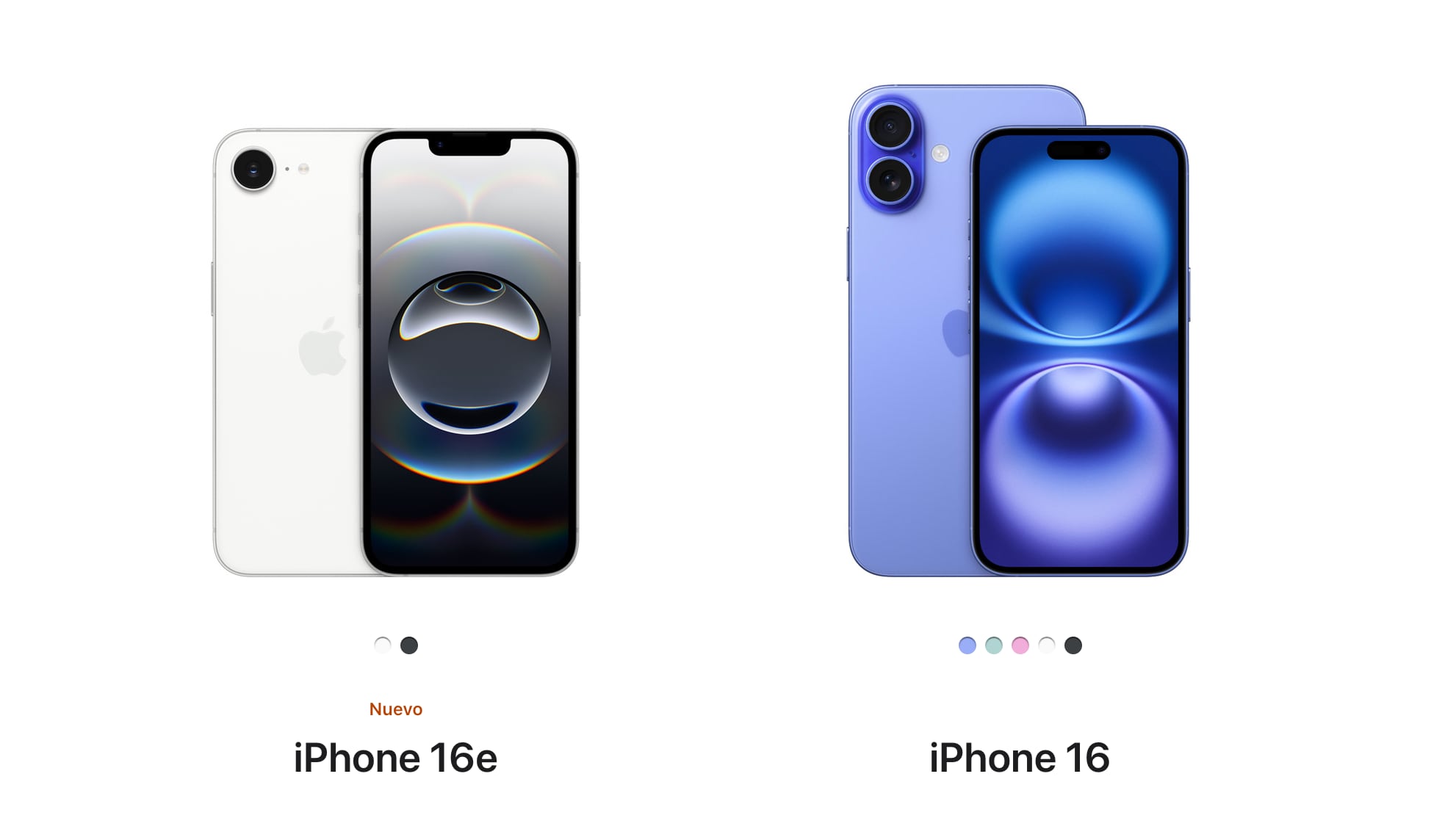 iPhone 16e vs iPhone 16. No hay color.