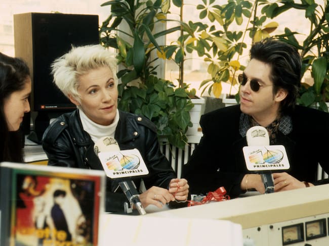Per Gessle y Marie Fredriksson, de Roxette, en los estudios de LOS40 en 1991