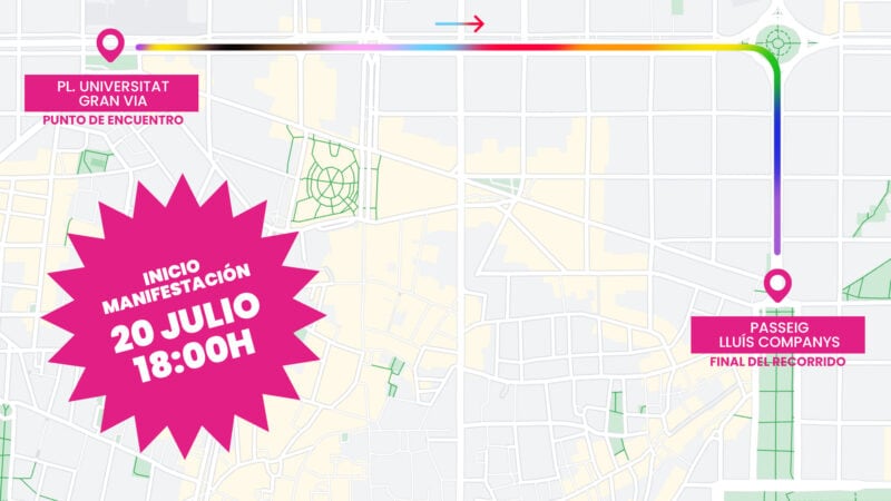 Esquema del recorrido de la manifestación del Orgullo LGTBIQ+ de Barcelona (Pride Barcelona)