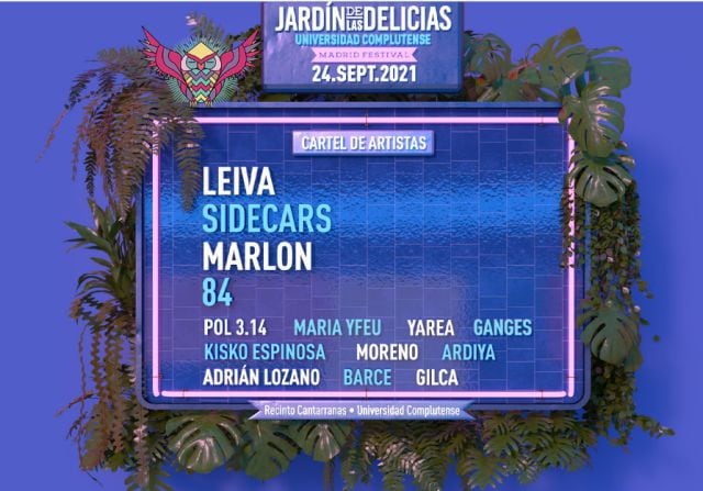 Cartel del viernes 24 de septiembre del festival Jardín De Las Delicias 2021