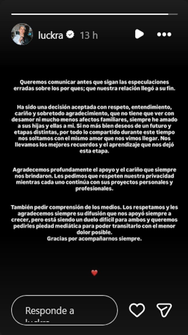 Luck Ra comparte el mismo comunicado que La Joaqui explicando los motivos de su ruptura.