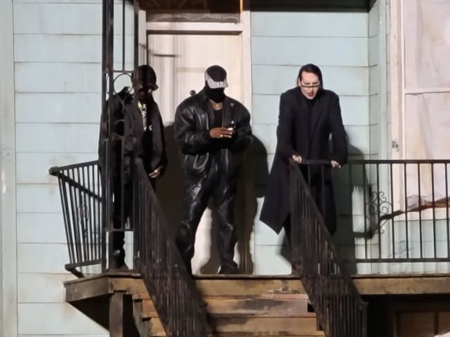 DaBaby, Kanye West y Marilyn Manson en la presentación de 'Donda'.