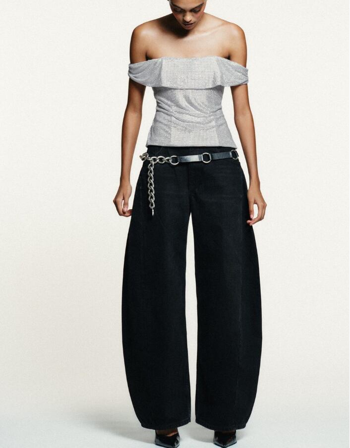 Top drapeado de brillo de Zara