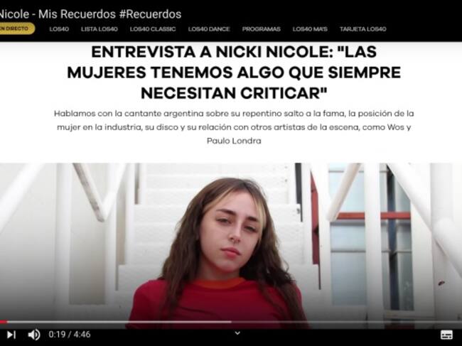 Captura de la entrevista de Nicki Nicole en LOS40, incluida en su mini documental 'Mis Recuerdos'
