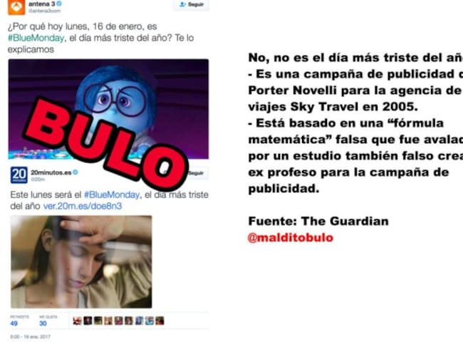 El perfil de Maldito Bulo no ha tardado en desmentir el Blue Monday