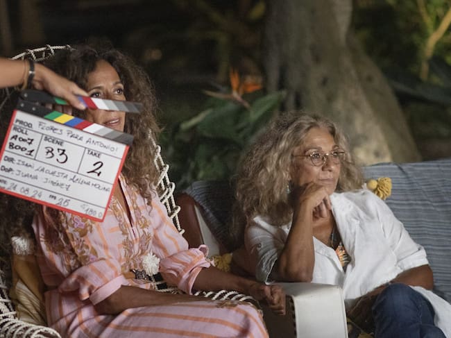 Rosario Flores y Lolita durante el rodaje de 'Flores para Antonio'