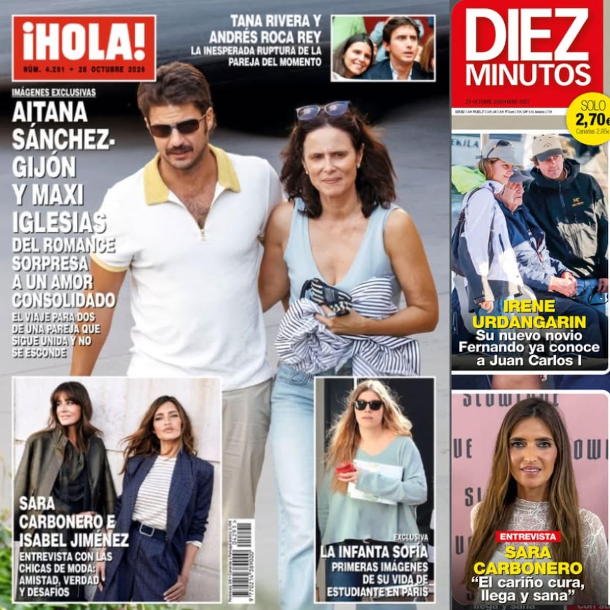Las portadas de las revistas del miércoles 21 de octubre: Aitana Sánchez-Gijón y Maxi Iglesias, la ruptura de Tana Rivera y Roca Rey y los Javis en EE.UU.