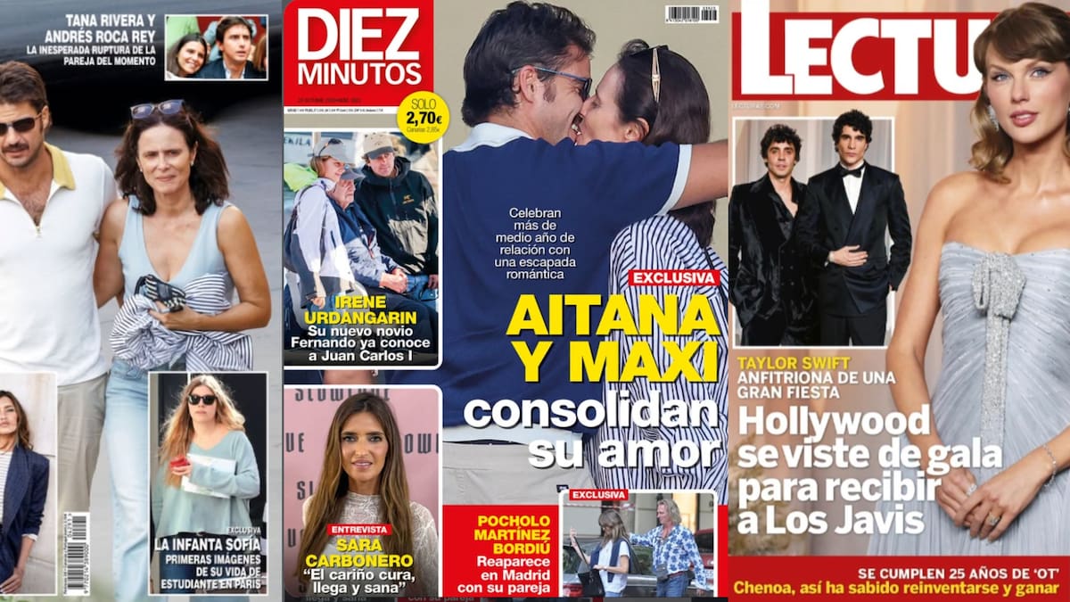 Las portadas de las revistas del corazón del miércoles 21 de octubre: Aitana Sánchez-Gijón y Maxi Iglesias, la ruptura de Tana Rivera y Roca Rey y los Javis en EE.UU.