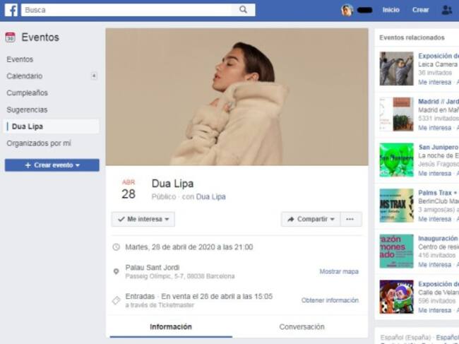 Una captura del evento de su concierto en Barcelona en abril de 2020.