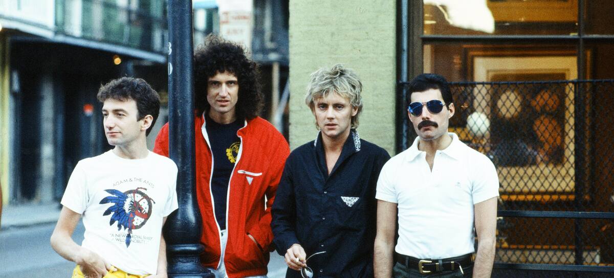 Freddie Mercury, Brian May, Roger Taylor y John Deacon, integrantes de Queen, en Nueva Orleans, Estados Unidos, en 1981.
