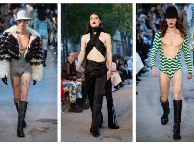 Varios modelos desfilando con la colección del diseñador español Palomo Spain.