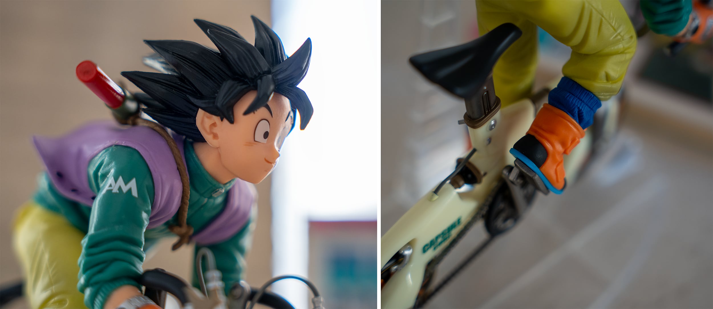 Detalle de figura de Goku en bicicleta de Banpresto.