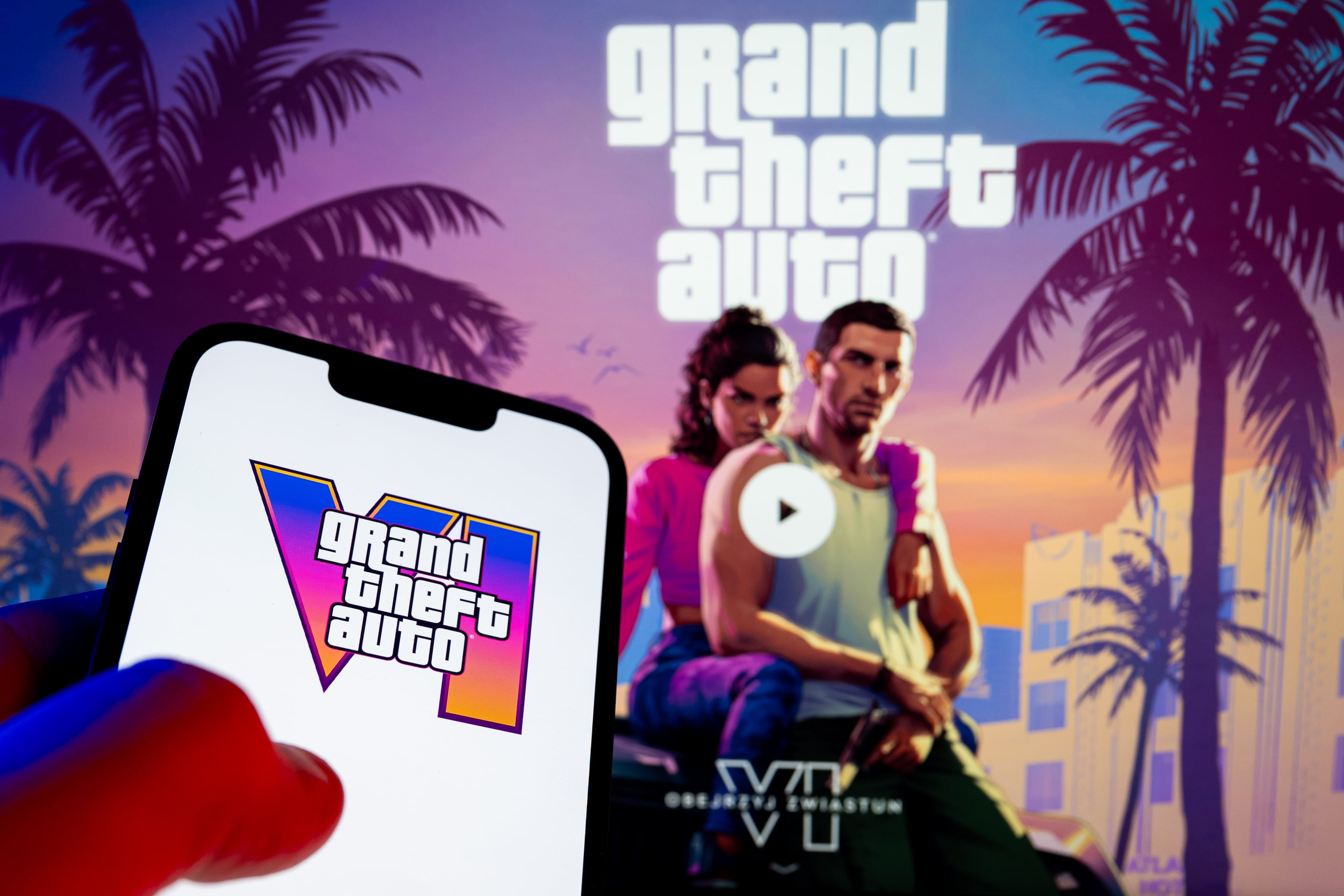 Logo e ilustración del 'Grand Theft Auto VI'. / Mateusz Slodkowski/SOPA Images/LightRocket via Getty