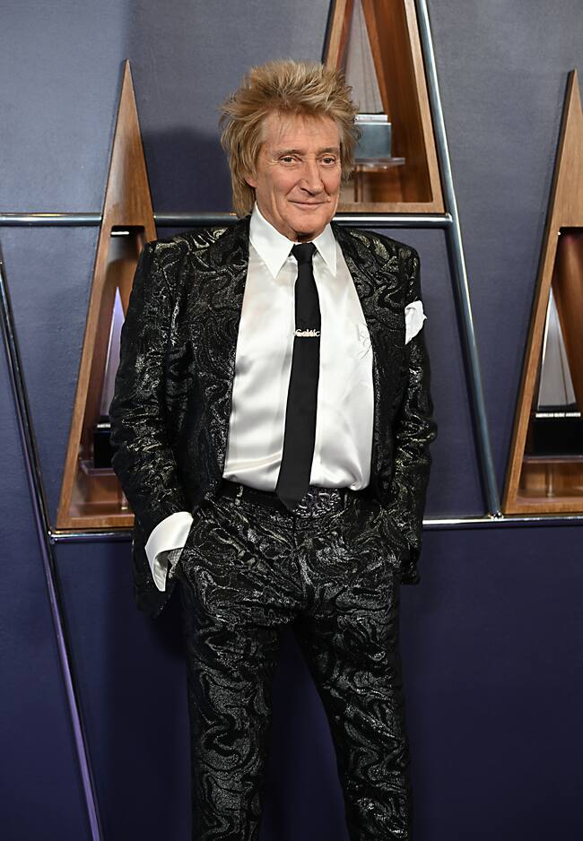 Toda una leyenda de la música que no quiso perderse la ceremonia. Sir Rod Stewart con su peinado más característico y un traje para llamar la atención.