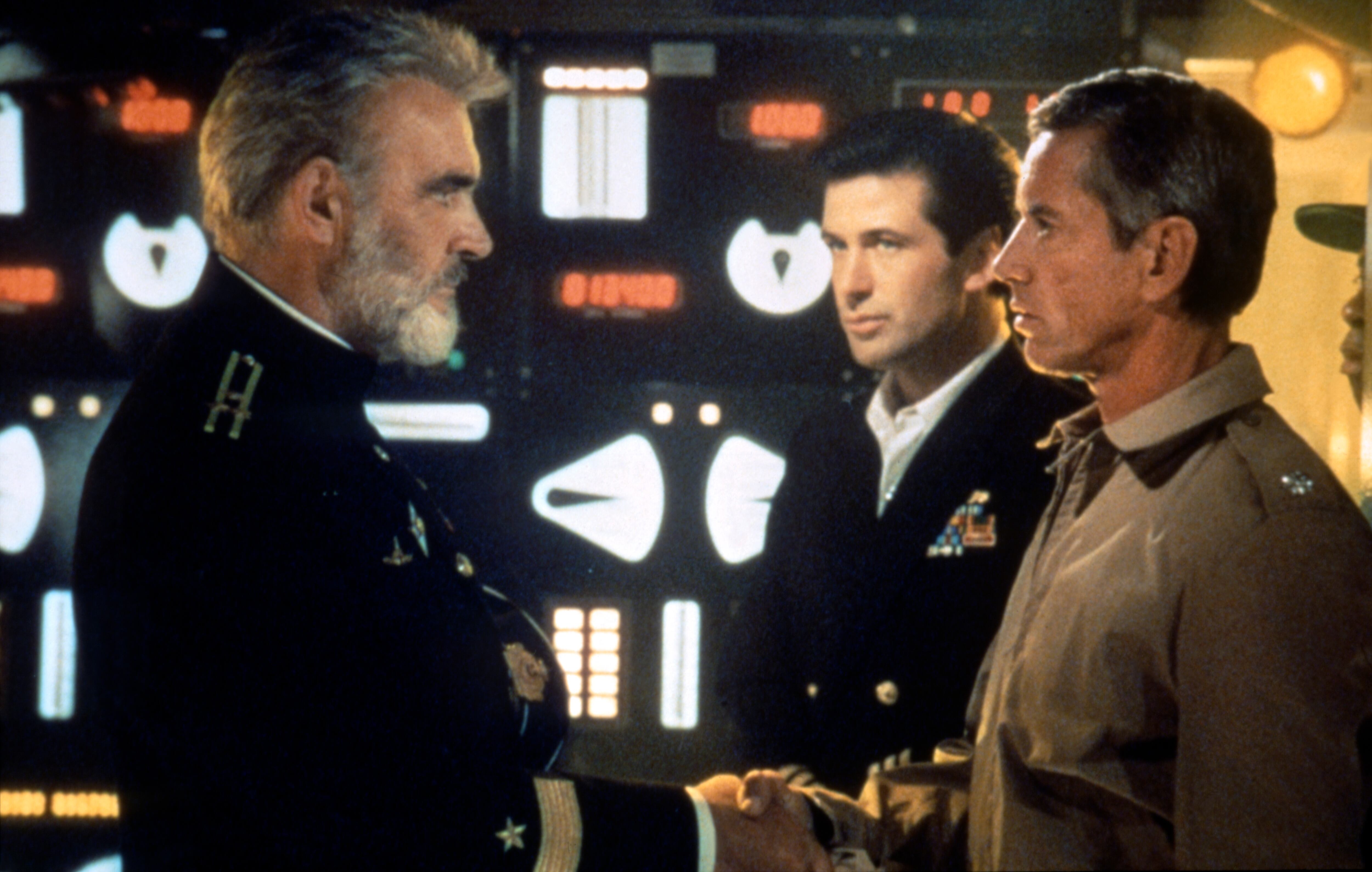 Sean Connery, Alec Baldwin (Jack Ryan) y Scott Glenn en el rodaje de La Caza del Octubre Rojo