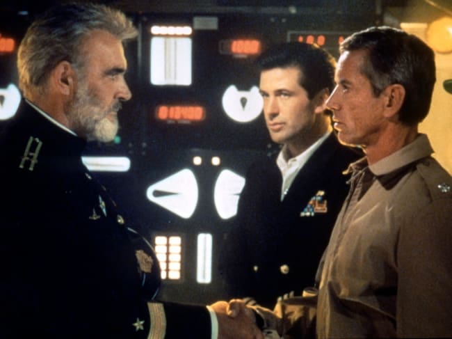 Sean Connery, Alec Baldwin (Jack Ryan) y Scott Glenn en el rodaje de La Caza del Octubre Rojo