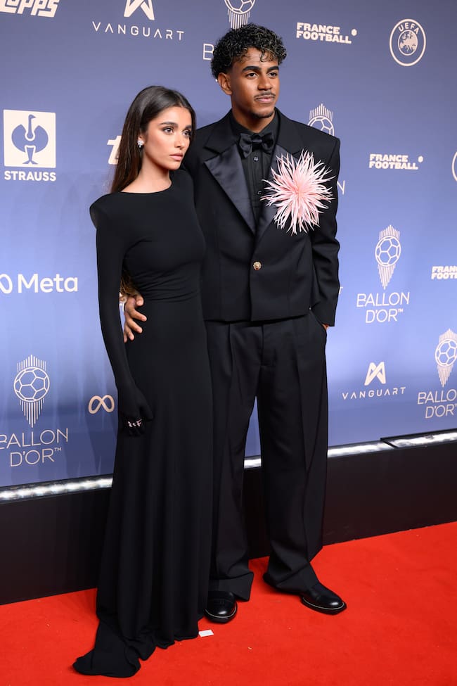 Ines Garcia and Lamine Yamal attend the 70th Ballon D'Or Ceremony at Palladium.