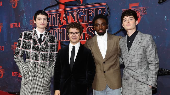 Finn Wolfhard, Gaten Matarazzo, Caleb McLaughlin y Noah Schnapp attend en la premiere de 'Stranger Things' temporada 5