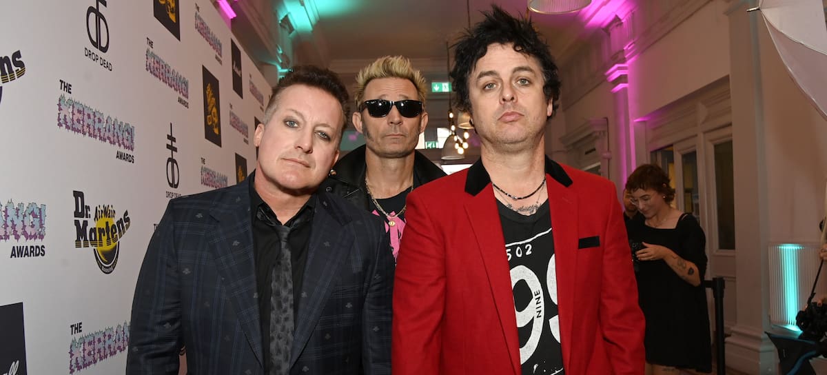 Tré Cool, Mike Dirnt y Billie Joe Armstrong, miembros de Green Day, en Londres en junio de 2022.
