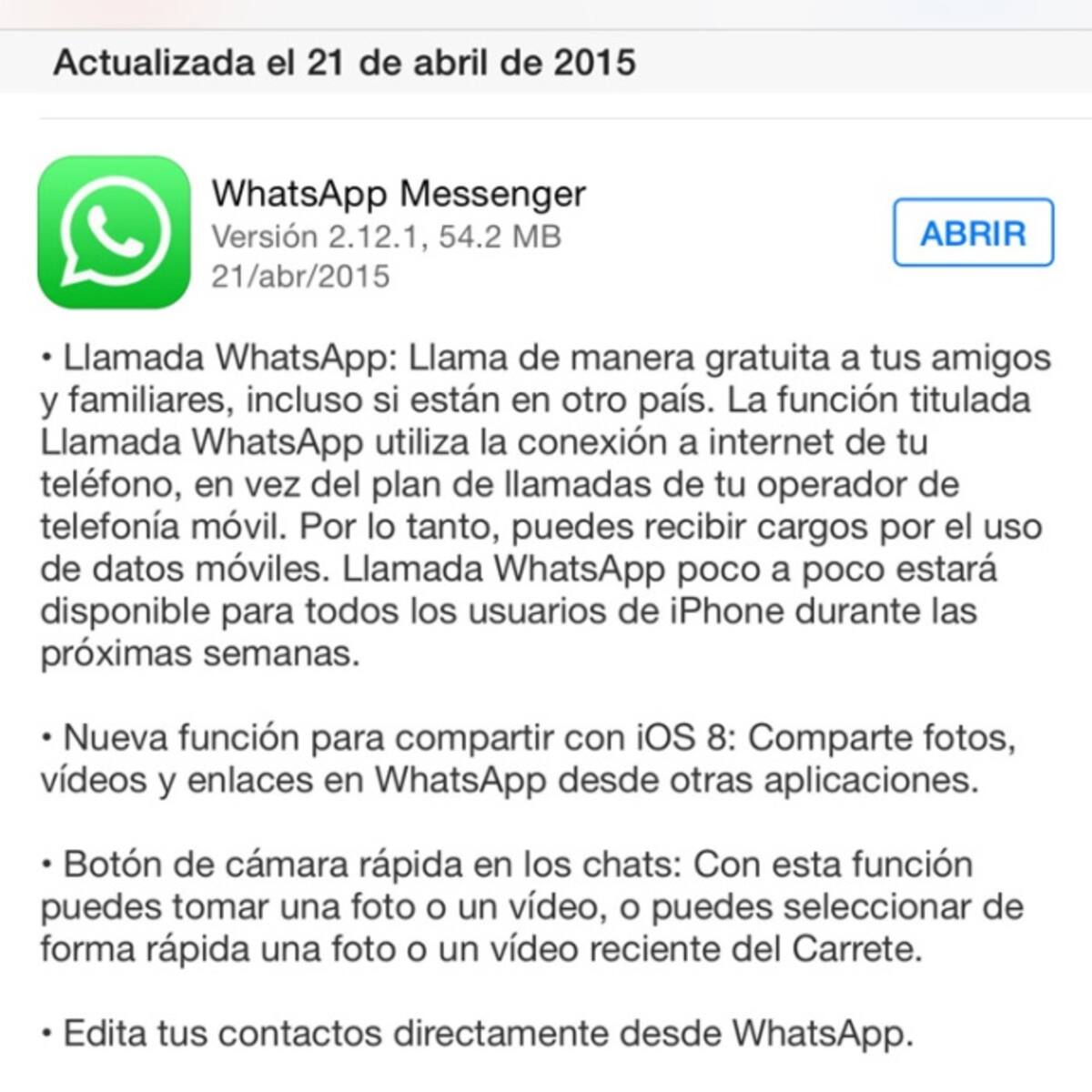 Llamadas de WhatsApp para iOS