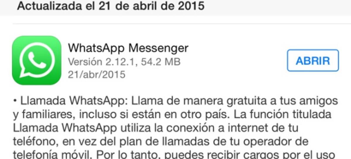 Novedades de WhatsApp versión 2.12.1, llamadas para iOS8