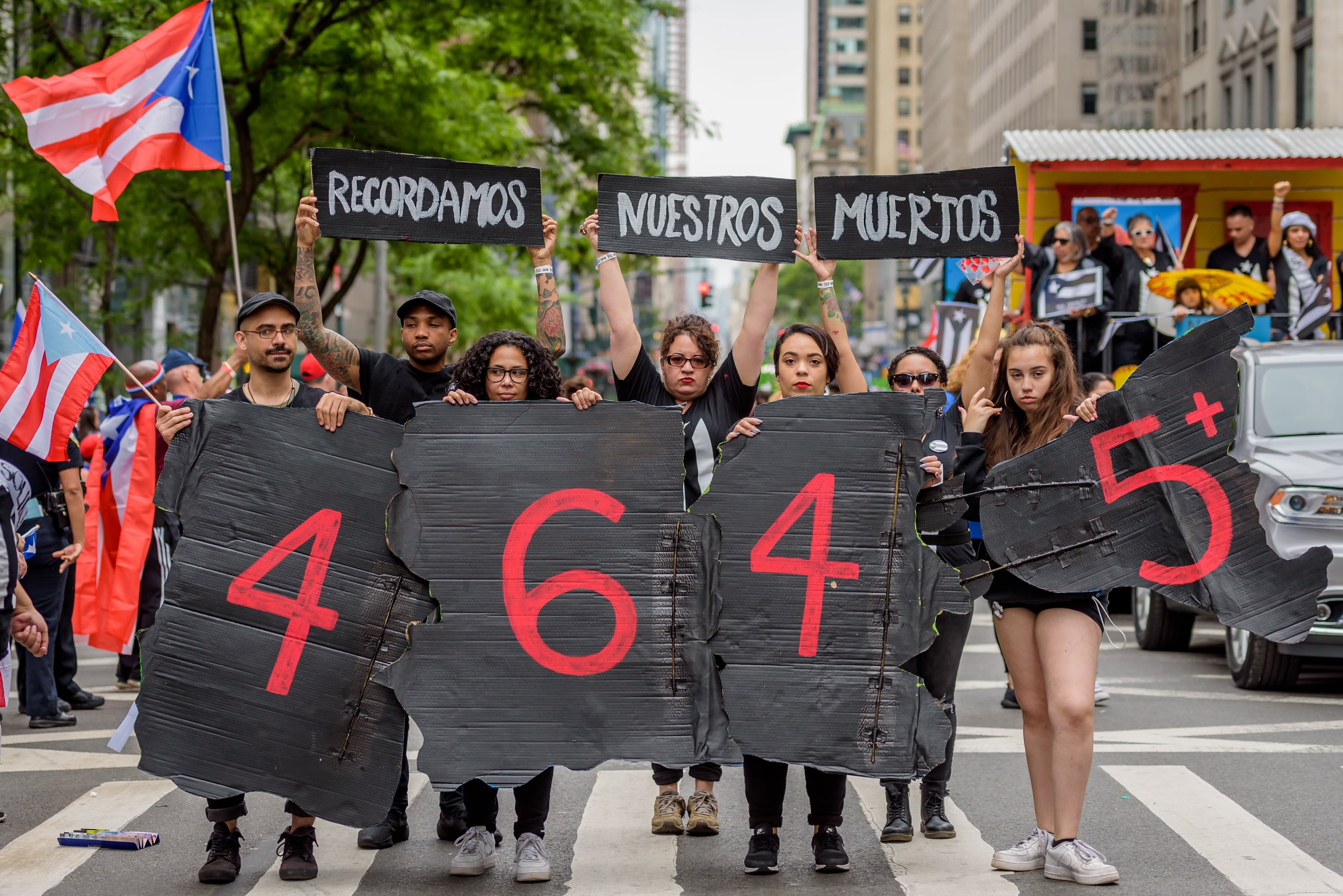 Manifestación de puertorriqueños en Nueva York reivindicando la cifra de fallecidos a causa del Huracán María, en 2018.