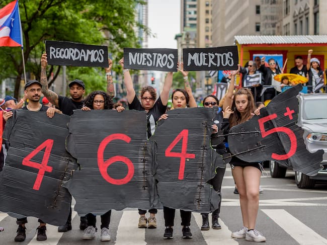 Manifestación de puertorriqueños en Nueva York reivindicando la cifra de fallecidos a causa del Huracán María, en 2018.
