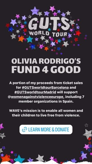 Olivia Rodrigo, recuerda el fin solidario de sus conciertos en España.