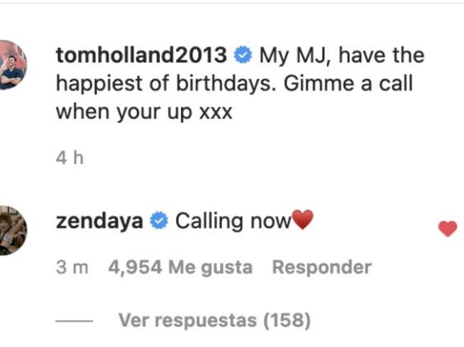 Zendaya reacciona a felicitación de Tom Holland