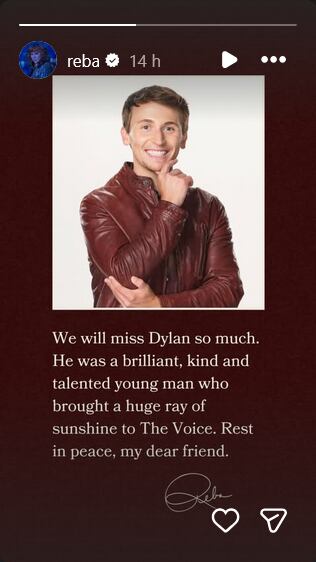 Reba McEntire se despide de Dylan Carter tras su fallecimiento.