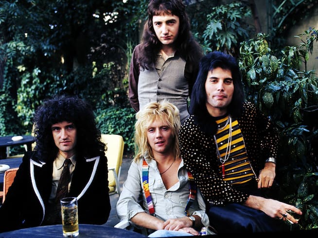 Brian May, John Deacon, Roger Taylory Freddie Mercury en Londres, en 1976.