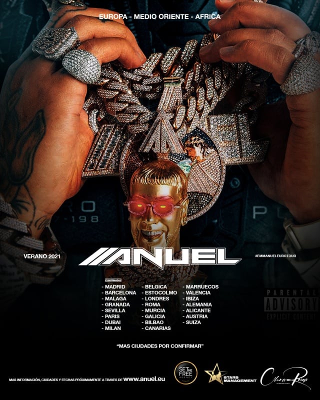 Cartel oficial de la gira europea de Anuel AA en 2021