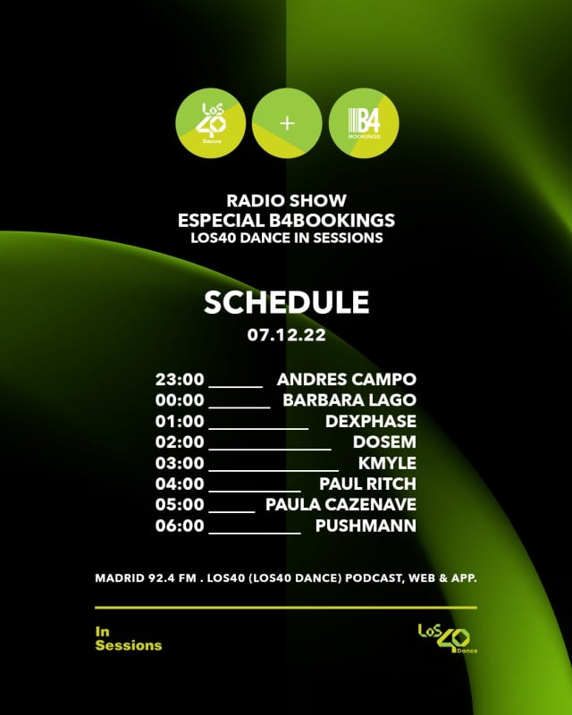 Horarios de LOS40 Dance In Sessions Especial B4Bookings