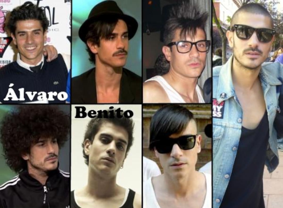 ALVARO BENITO:El cantante de Pignoise ha pasado por todos los peinados habidos y por haber. Desde el clásico pelo engominado hacia atrás, el bigote a lo Char Chaplin, el pelo a lo afro y como no varios tupés... ¡Guapo!