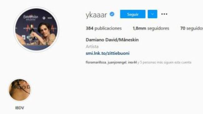 Pantallazo del Instagram de Damiano David