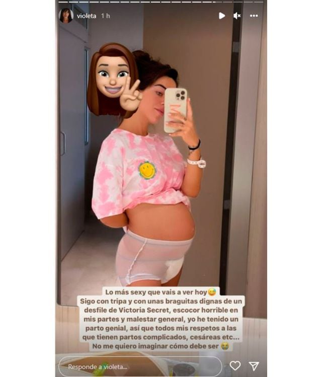 Violeta muestra su tripa postparto en sus stories.