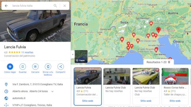 El Lancia Fulvia de 1962 tiene su propia ubicación en Google Maps, para que los turistas puedan visitarlo
