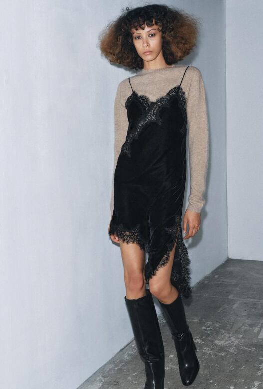 Vestido terciopelo encaje &#039;ZW Collection&#039;.