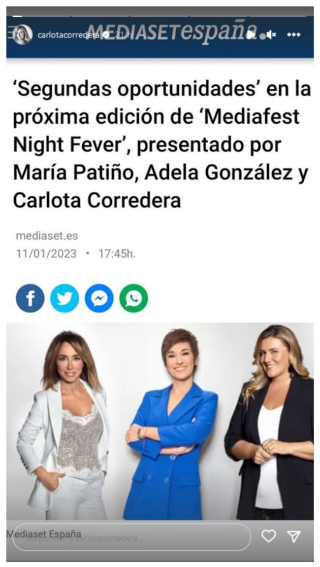 Carlota Corredera anuncia su vuelta a Telecinco.