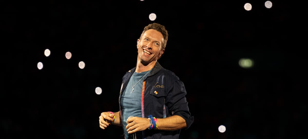 Chris Martin de Coldplay, en el Wembley Stadium 2025.
