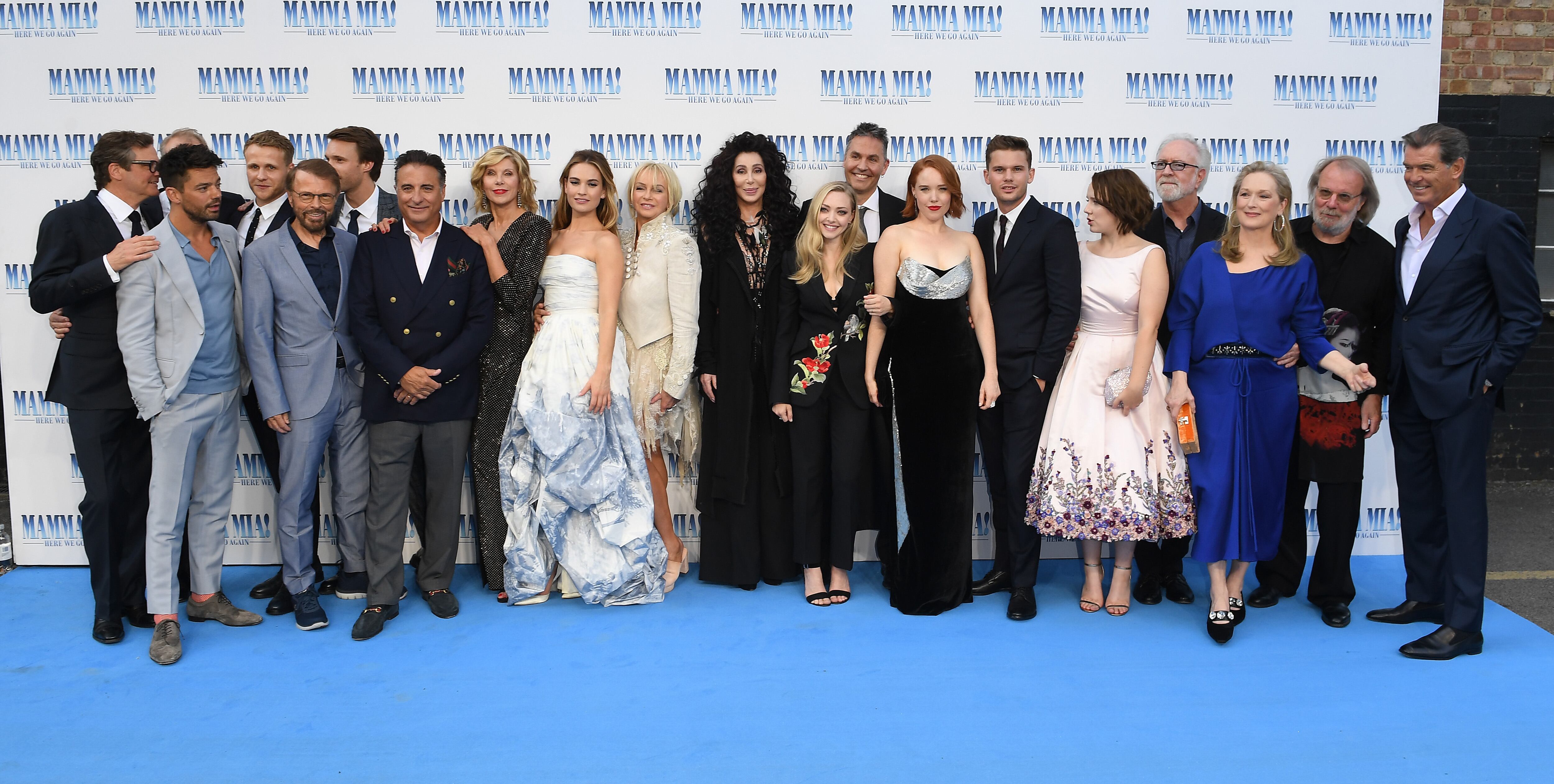 Elenco completo en la premier de 'Mamma Mia: Here We Go Again', julio de 2018
