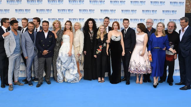 Elenco completo en la premier de 'Mamma Mia: Here We Go Again', julio de 2018