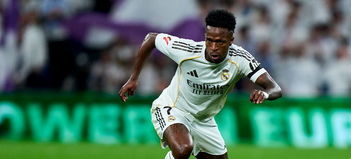 Vini Jr. durante un partido en el Bernabéu con el Real Madrid.