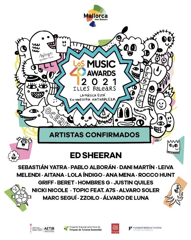 Cartel de los confirmados de LOS40 Music Awards 2021 Illes Balears