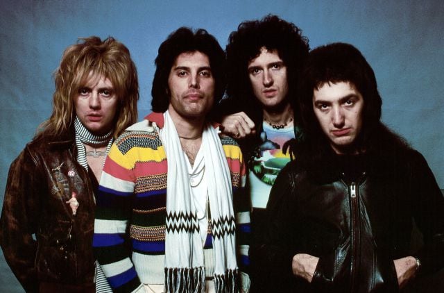 Roger Taylor, Freddie Mercury, Brian May y John Deacon (Queen al completo), en enero de 1978