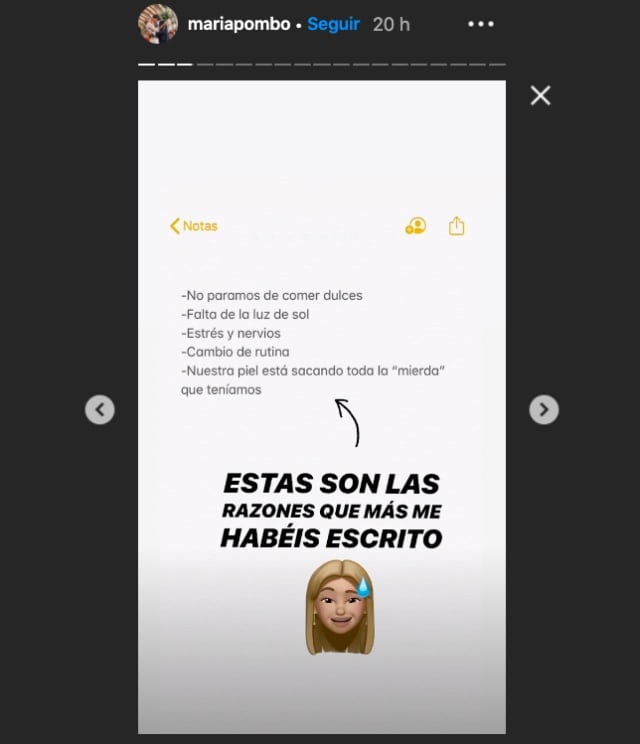 Historia de Instagram de María Pombo.