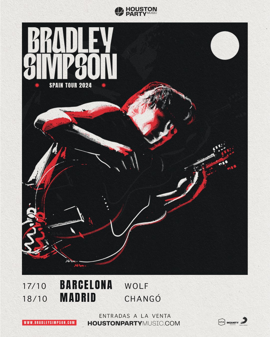 Cartel de los conciertos de Bradley Simpson en España. Foto cedida por Sony Music.