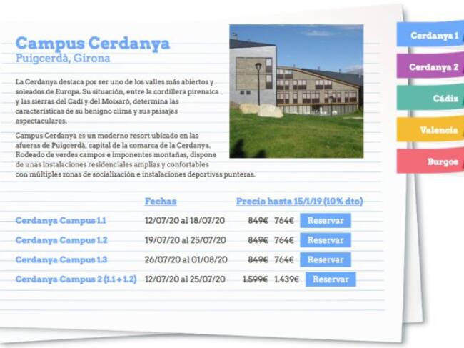 Web de los 'Campamentos Masterchef'